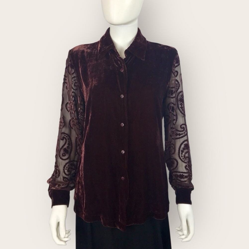 The Limited Burgundy Velvet Button Down Blouse Holiday Evening Vintage